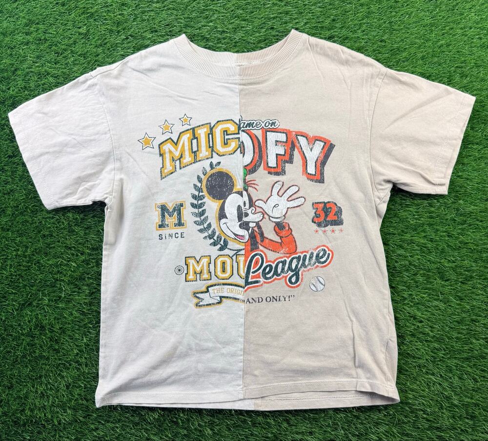 HM Divided Disney Shirt XS Mickey Mouse Goofy Split Color Block Graphic T-Shirt